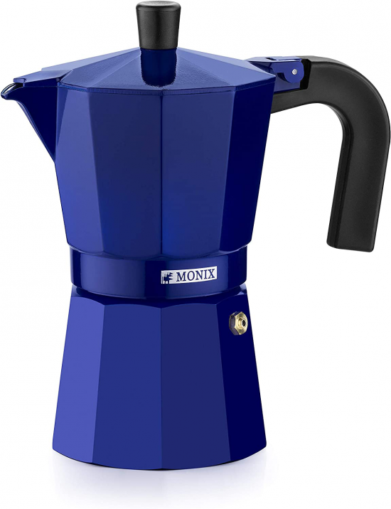 Cafetera italiana Monix M301706, 6 tazas, aluminio, cobalto